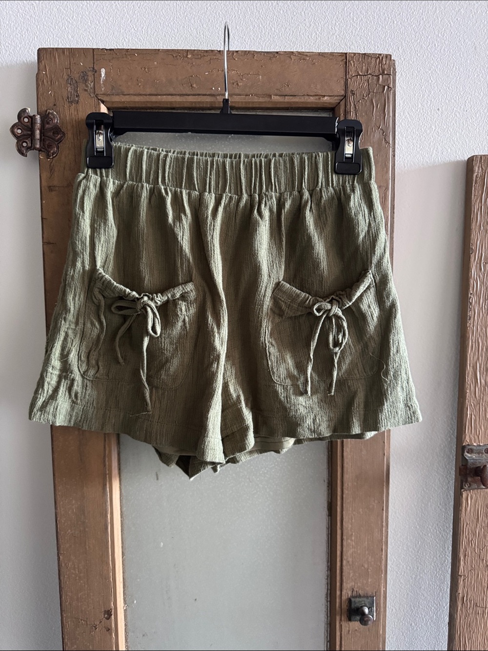 Love Riche Olive Green Drawstring Pocket Athletic Shorts